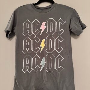 AC/DC Gray Short Sleeve Tee with Iconic Logo and Lightning Bolts